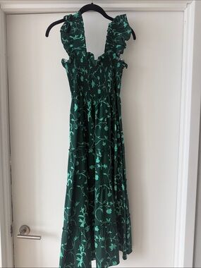 Hill House Emerald Green Floral Maxi Dress with Ruffled Straps XXS